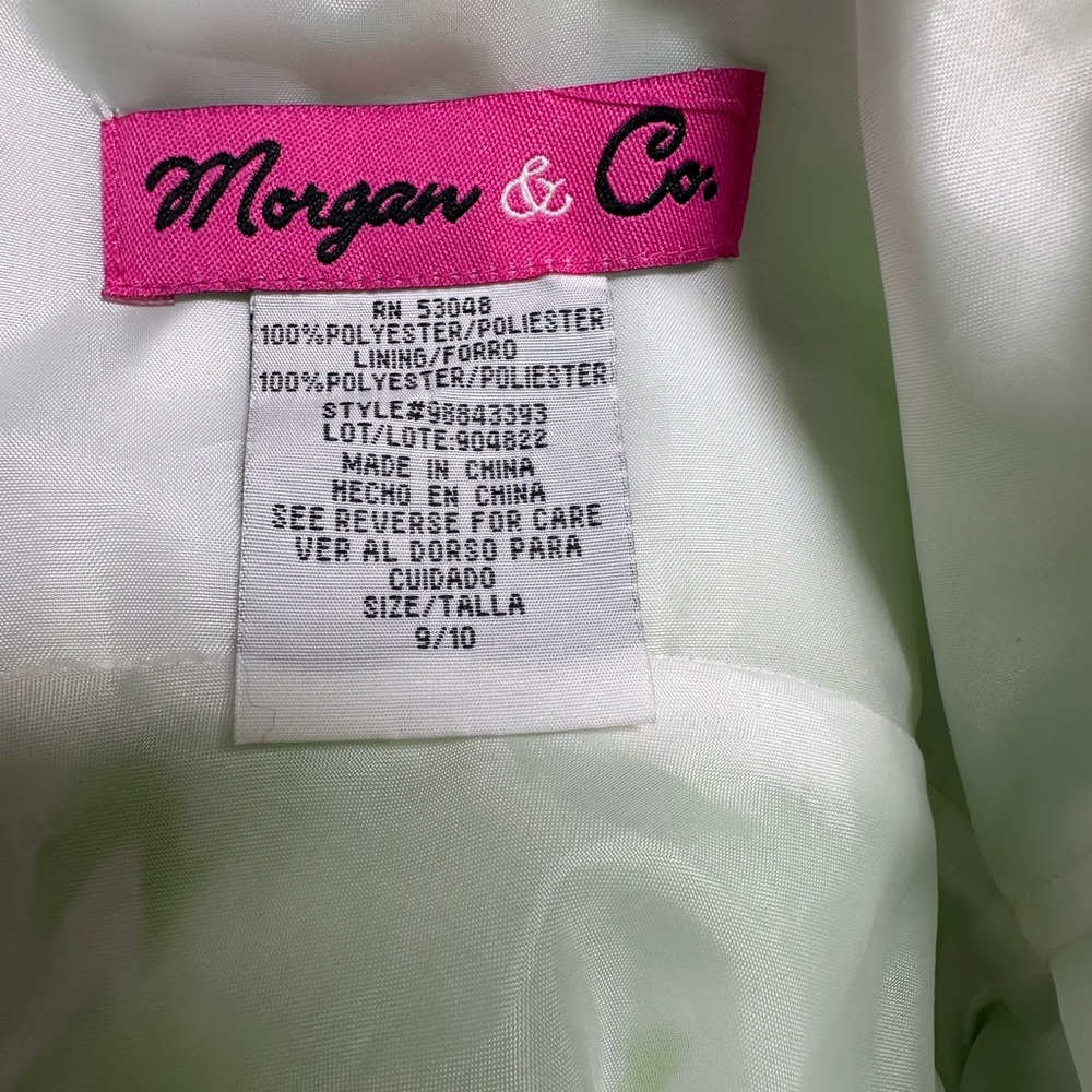 Morgan & Co Vintage Y2K Prom Gown Lime Green Silver 1 Shoulder Embellished 9/10 - Picture 8 of 12